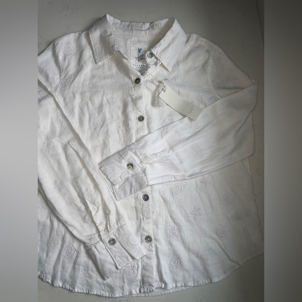 Calypso St. Barth Cream Embroidered Shirt